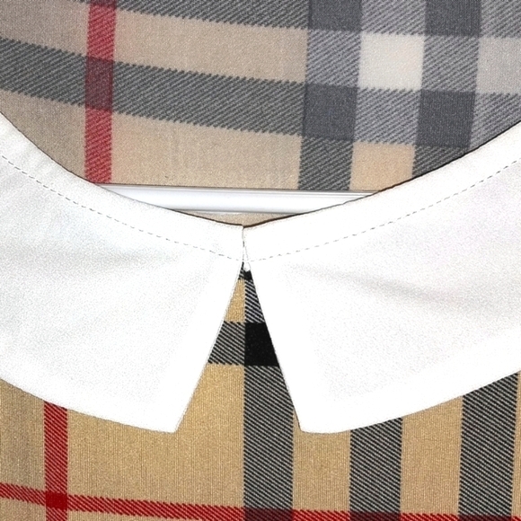 Plaid Mini Dress, Bodycon Fit, Peter Pan Collar, And Sash Belt - Picture 3 of 4